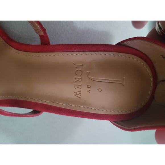 J by J Crew 6.5 Red leather Ankle Heel Pumps Open Toe Strappy - Picture 7 of 9